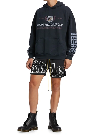 Shop Rhude Logo Drawstring Shorts In Black