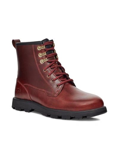 Shop Ugg Kirkson Leather Lace-up Boots In Burgundy