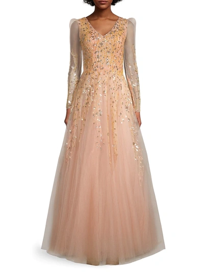 Shop Mac Duggal Women's Beaded Tulle Ballgown In Pink Champagne