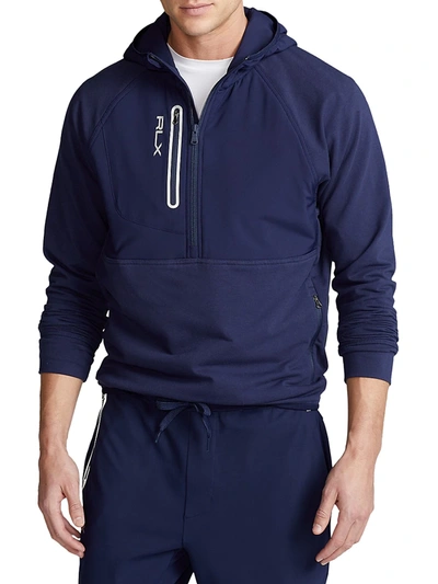 Shop Ralph Lauren Paneled Stretch Hoodie Sweatshirt In French Navy
