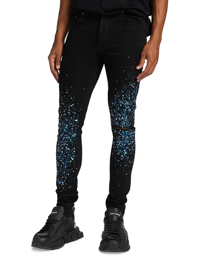 Shop Amiri Splatter Paint Skinny Jeans In Black