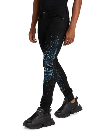 Shop Amiri Splatter Paint Skinny Jeans In Black