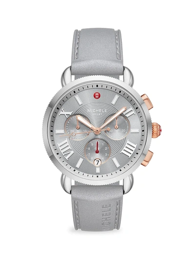 Shop Michele Women's Sport Sail Stainless Steel & Silicone Strap Watch In Grey