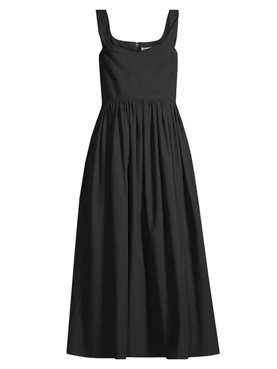 Shop Rebecca Taylor Slub Sateen A-line Midi Dress In Black