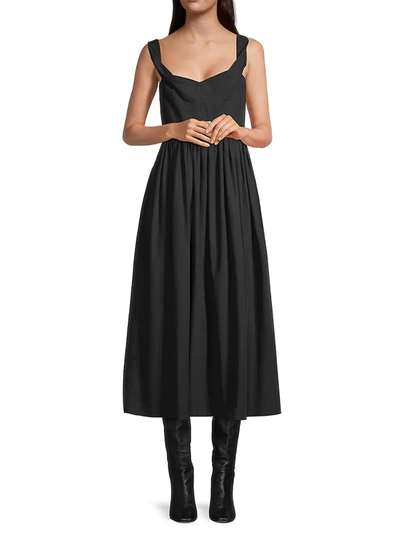 Shop Rebecca Taylor Slub Sateen A-line Midi Dress In Black