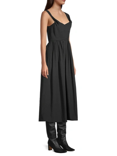 Shop Rebecca Taylor Slub Sateen A-line Midi Dress In Black