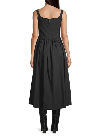 Shop Rebecca Taylor Slub Sateen A-line Midi Dress In Black