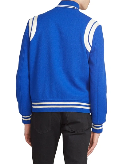 Shop Saint Laurent Teddy Wool Blend Jacket In Blue Majorelle