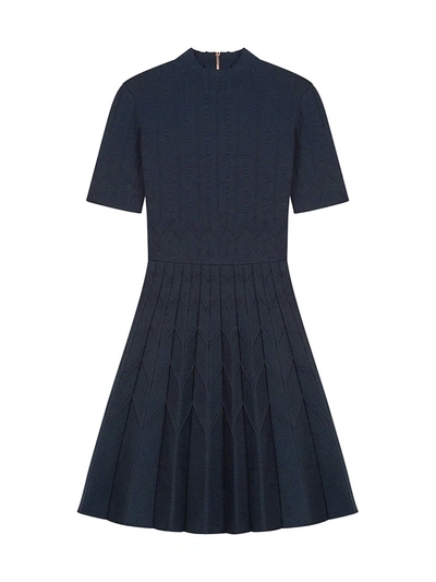 Shop Maje Jacquard Knit Skater Dress In Blue