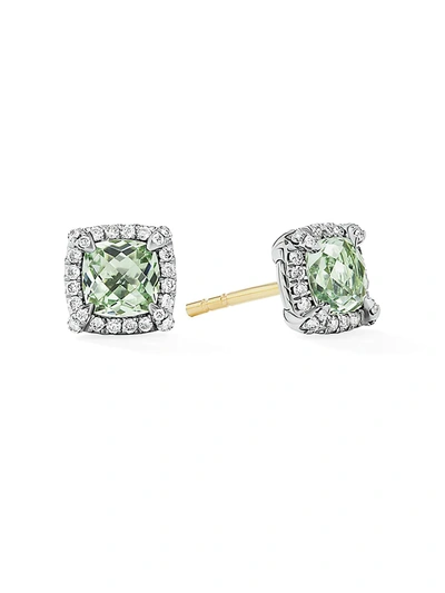 Shop David Yurman Women's Petite Châtelaine Pavé Bezel Stud Earrings With Diamonds In Prasiolite