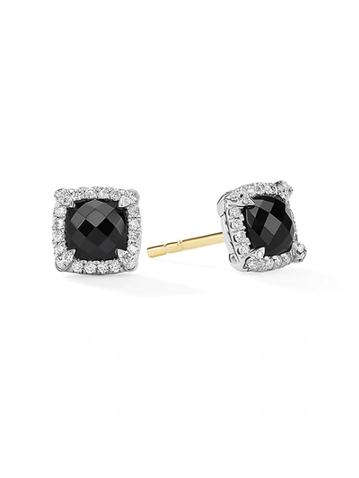 Shop David Yurman Women's Petite Châtelaine Pavé Bezel Stud Earrings With Diamonds In Black Onyx