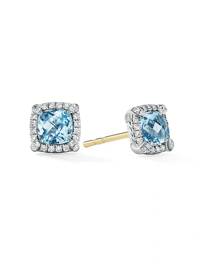 Shop David Yurman Women's Petite Châtelaine Pavé Bezel Stud Earrings With Diamonds In Blue Topaz