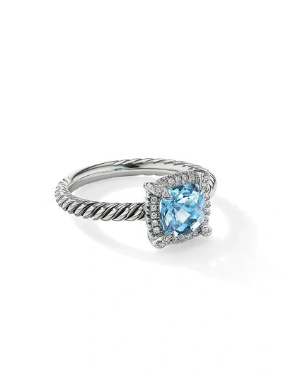 Shop David Yurman Women's Petite Châtelaine Pavé Bezel Ring With Diamonds In Blue Topaz