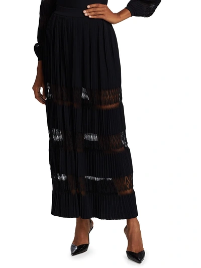 Shop Ala A Knit & Lace Pleated Skirt In Noir