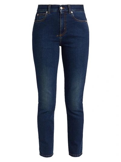 Shop Alexander Mcqueen Cropped Skinny Ankle Jeans In Blue Denim
