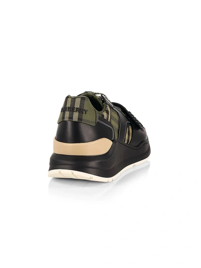Shop Burberry Men's Ramsey Check Low-top Sneakers In Military Green