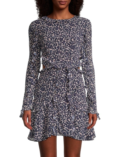Shop Fame And Partners Women's Kye Floral Ruffle Dress In Meadowlark Navy