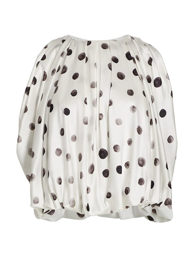 Shop Alejandra Alonso Rojas Circle Print Silk Blouse In White And Black Polka Dot