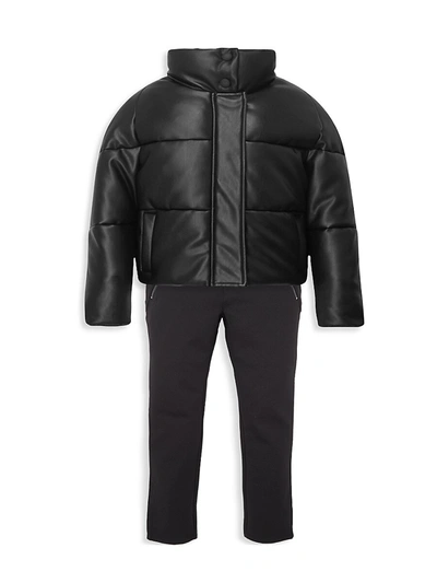 Shop Apparis Little Girl's & Girl's Jemma Vegan Leather Puffer Jacket In Black