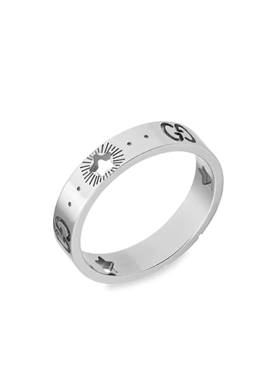 Shop Gucci Men's 18k White Gold Icon Ring With Star Detail In Silver