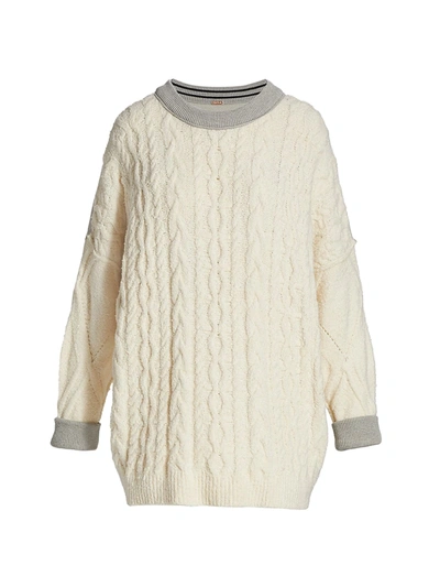 Shop Free People Women's Olympia Cable-knit Oversized Sweater In Ivory Combo