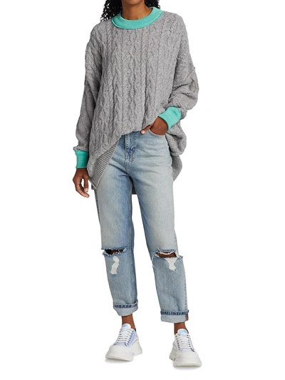 Shop Free People Olympia Cable-knit Oversized Sweater In Grey Combo