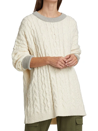 Shop Free People Women's Olympia Cable-knit Oversized Sweater In Ivory Combo