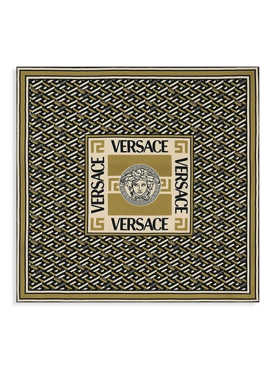 Shop Versace Monogram Silk Square Scarf In Nero Military