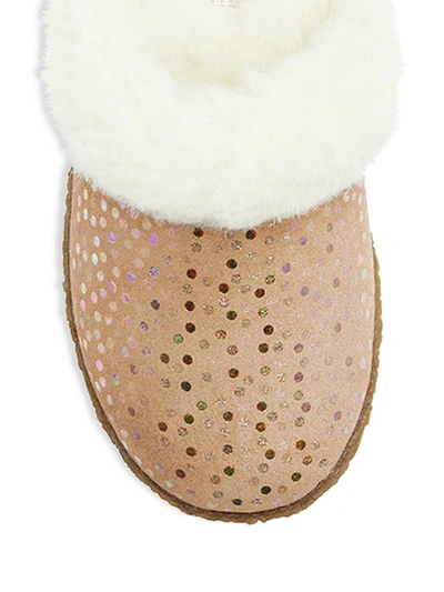 Shop Sorel Little Girl's & Girl's Nakiska Iridescent Polka Dot Suede Slippers In Bright Lavender