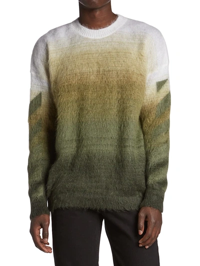Shop Off-white Brushed Knit Crewneck Sweater In Green