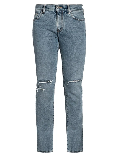 Shop Off-white Distressed Skinny Jeans In Bleach Indigo
