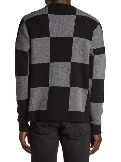 Shop Off-white Check Knit Crewneck Sweater In Black Grey