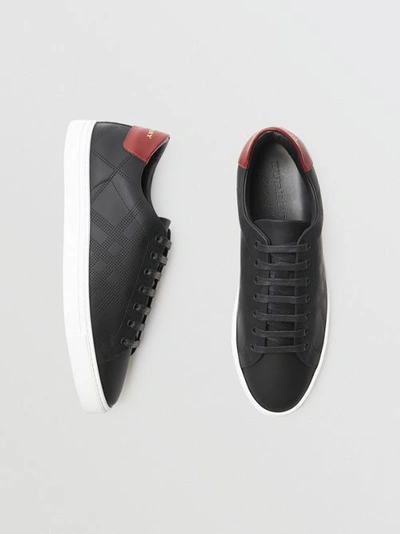 Burberry Check Leather Sneakers In Black/deep Claret Melange | ModeSens
