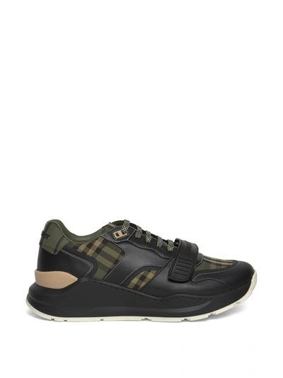 Shop Burberry Check Print Low Top Sneakers Military Green