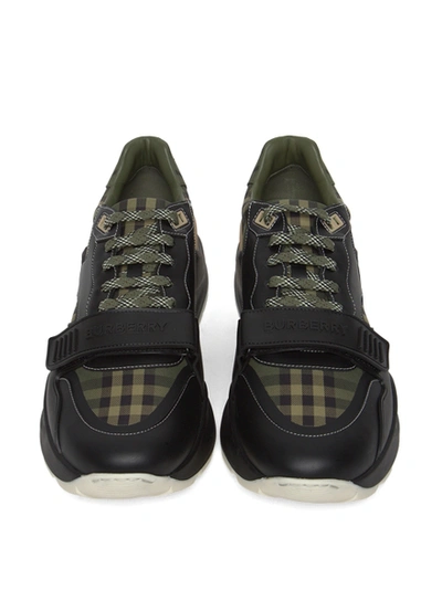Shop Burberry Check Print Low Top Sneakers Military Green