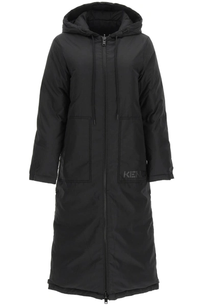 Shop Kenzo Long Reversible Down Jacket In Black (black)