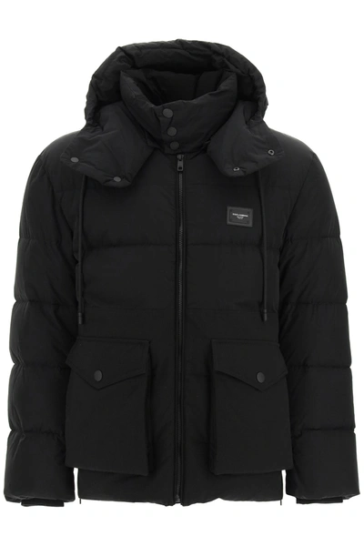 Shop Dolce & Gabbana Quilted Down Jacket With Hood In Nero (black)