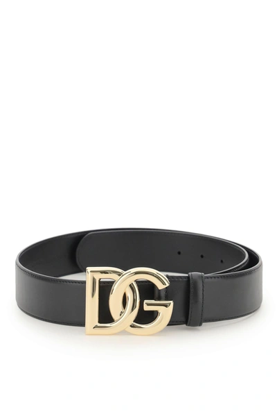 Shop Dolce & Gabbana Smooth Calfskin Belt In Black/gold
