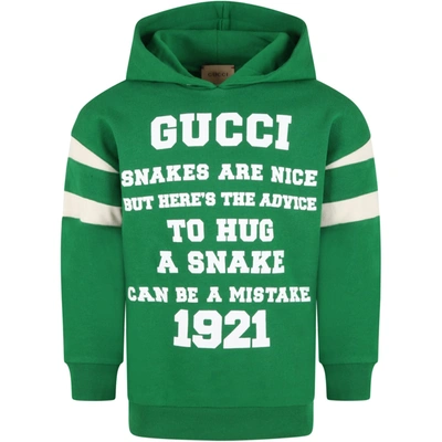 Shop Gucci Green Sweatshirt For Kids With White Logo