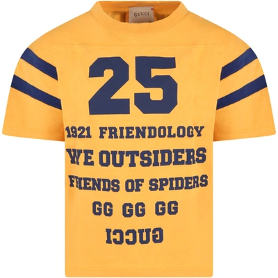 Shop Gucci Yellow T-shirt For Kids With Friendology Writing And Logo