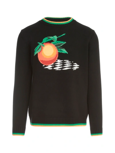 Shop Casablanca Orange Intarsia Sweater In Black