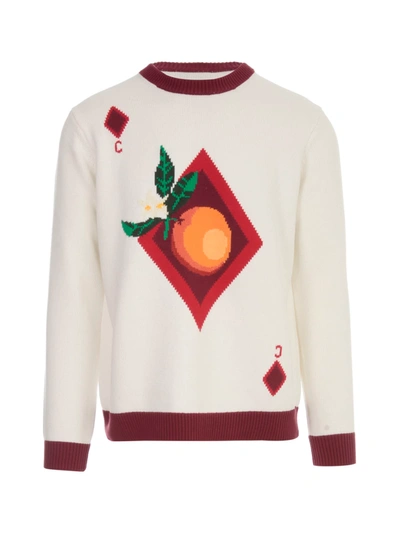 Shop Casablanca Orange Card Intarsia Sweater In Off White