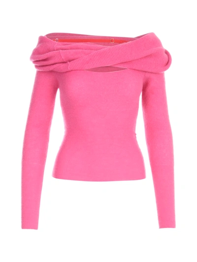 Shop Jacquemus La Maille Ascua Down Shoulder L/s Sweater In Pink