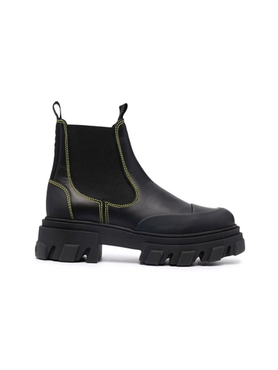 Shop Ganni Calf Leather Chelsae Boot In Black