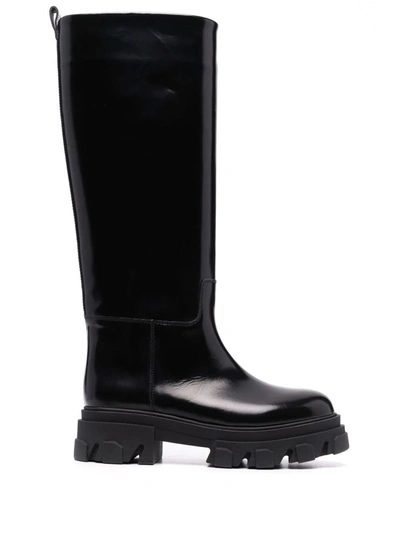 Shop Gia Borghini Black Leather Tubular Boots In Nero