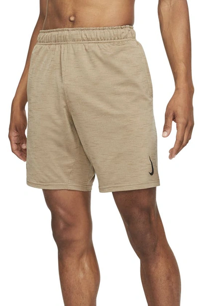 Shop Nike Dri-fit Yoga Shorts In Khaki/ Brown Kelp