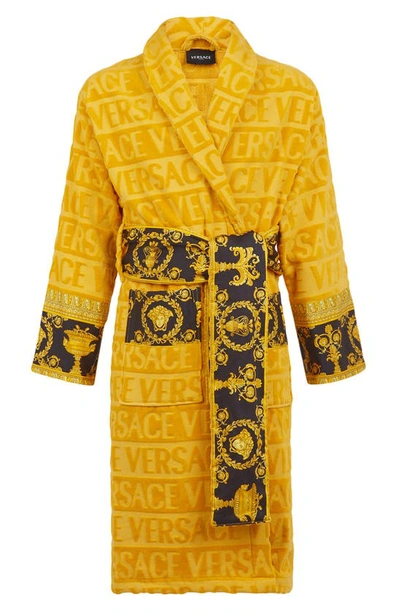 Shop Versace Barocco Terry Robe In Gold