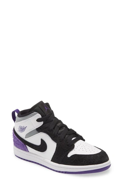 Shop Jordan Nike  Air  1 Mid Se Basketball Shoe In White/ Purple/ Black/ Grey
