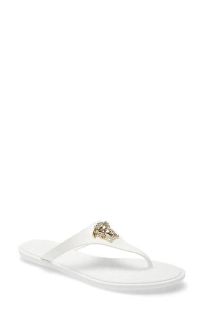 Shop Versace Medusa Thong Sandal In Bianco