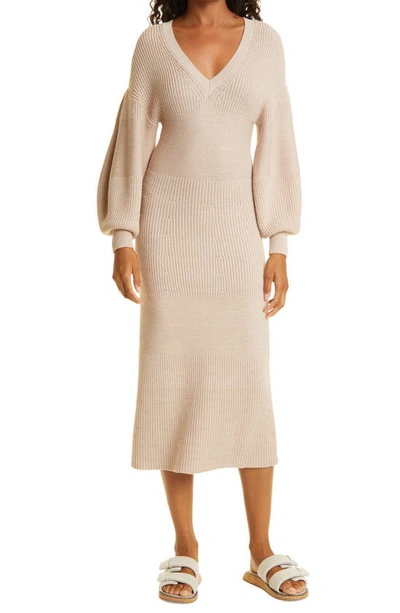 Shop Staud Carnation Long Sleeve Midi Sweater Dress In Crystal Grey